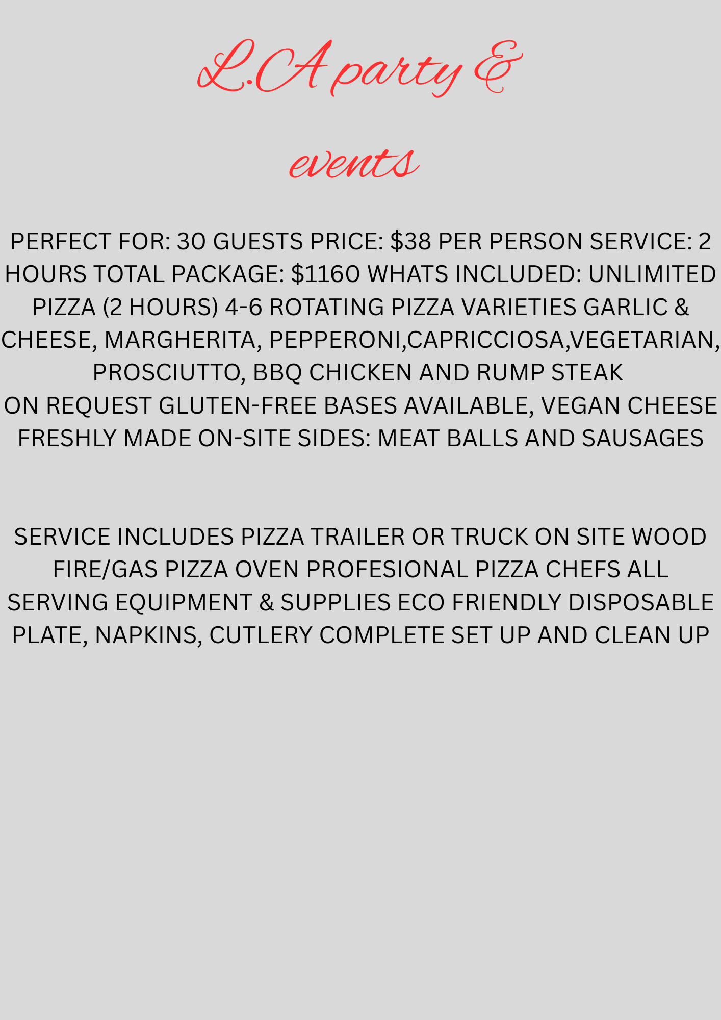 Wood fire pizza catering packages - L.A party and events hire