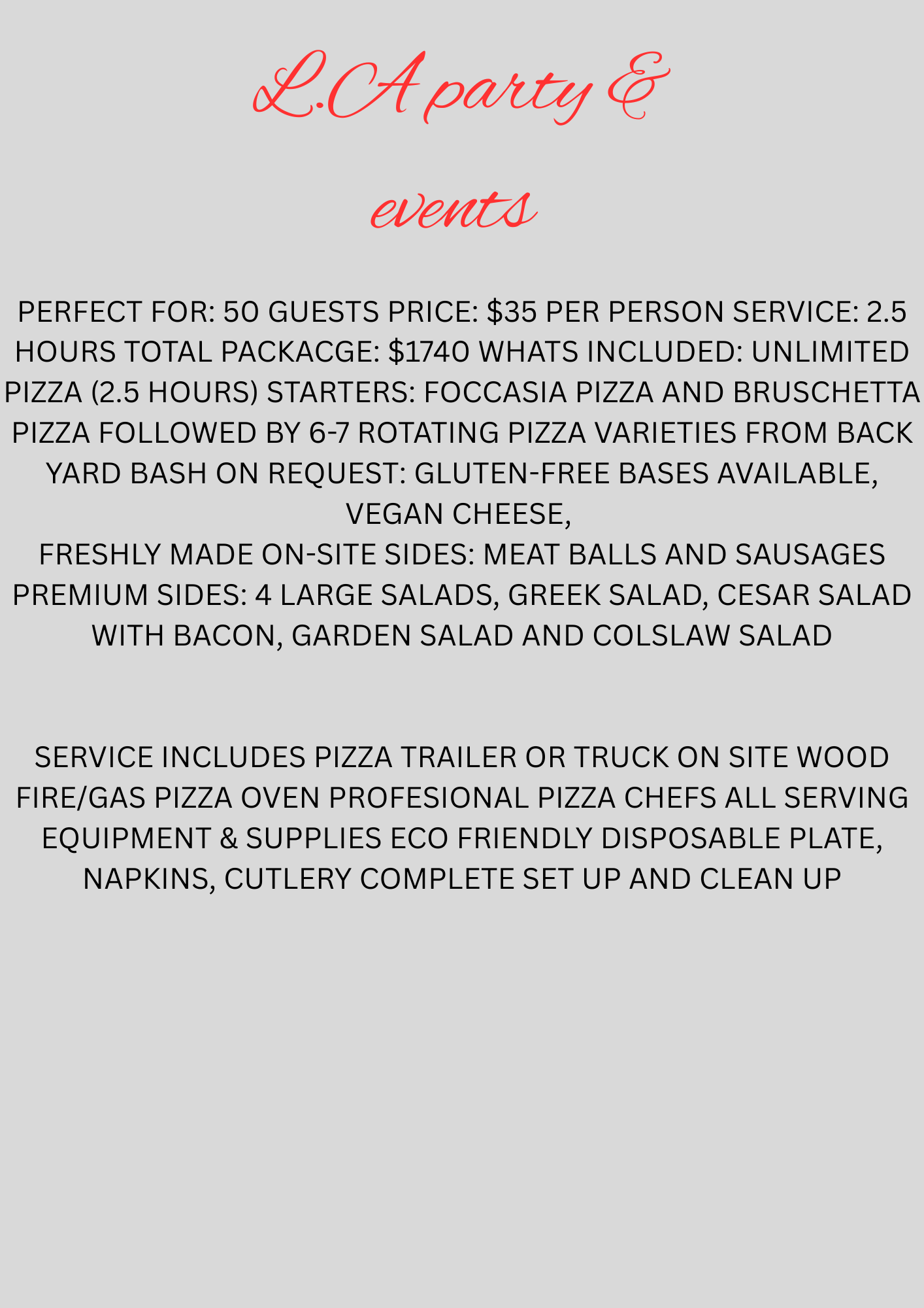 Wood fire pizza catering packages - L.A party and events hire